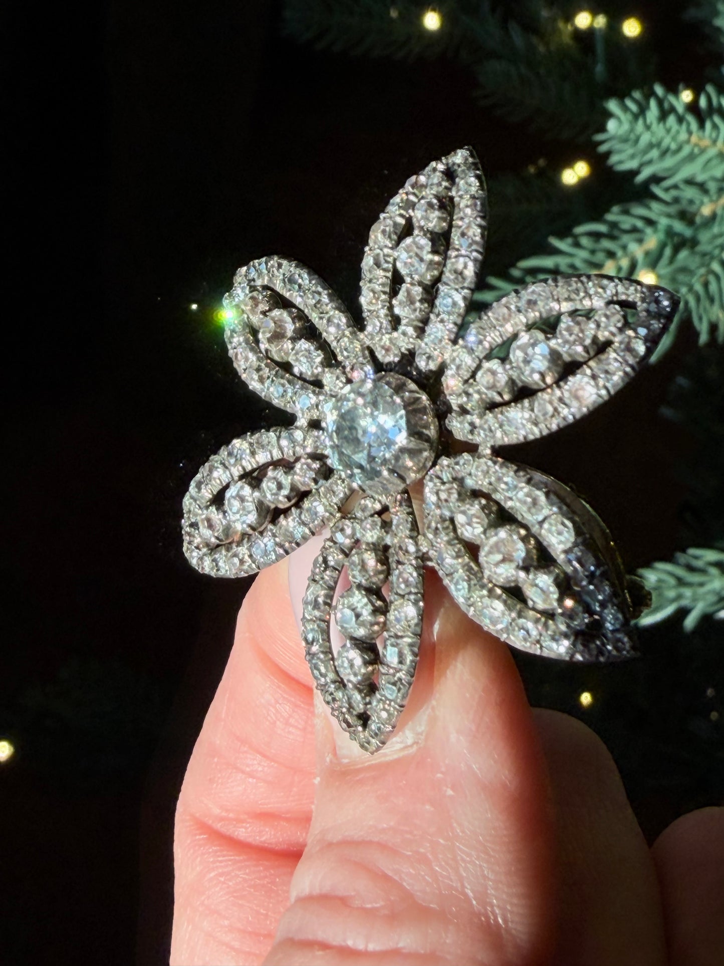 Georgian Diamond Cluster Flower Brooch