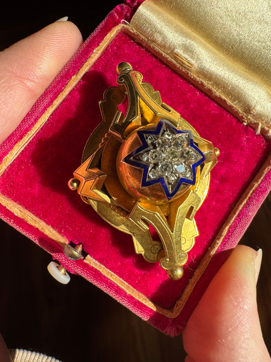 Etruscan Revival Diamond and Enamel Star Locket