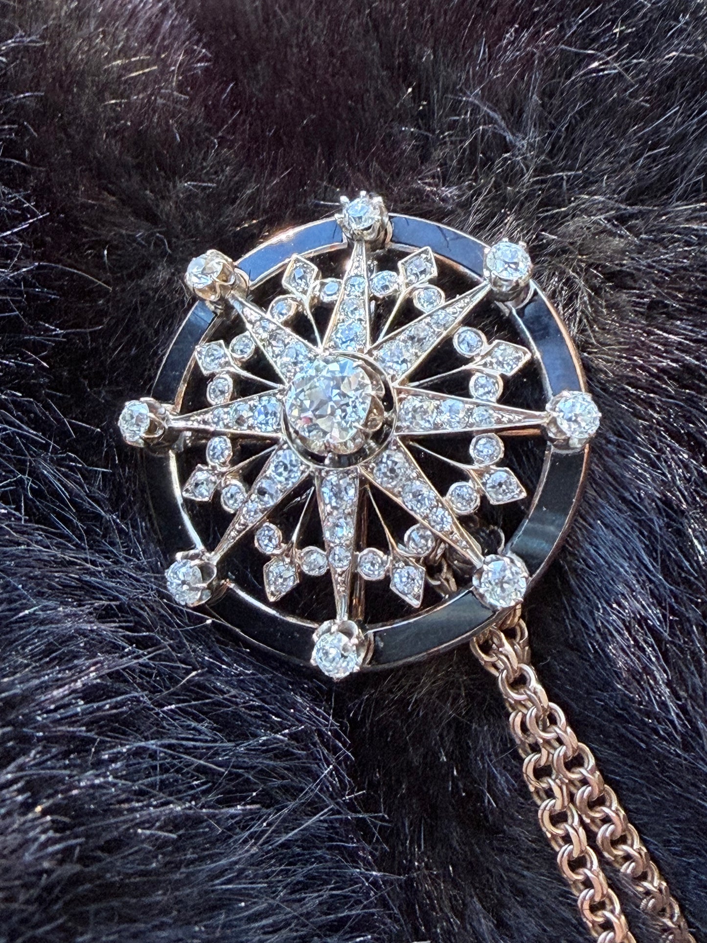 Victorian Diamond and Enamel Star Brooch Pendant