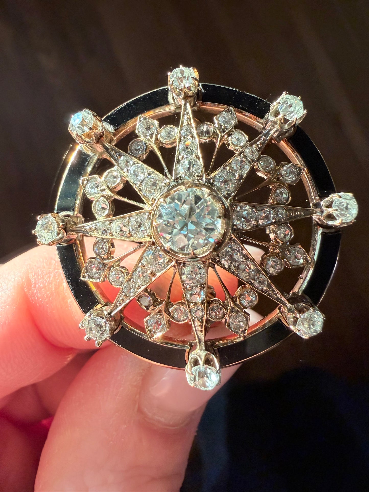 Victorian Diamond and Enamel Star Brooch Pendant
