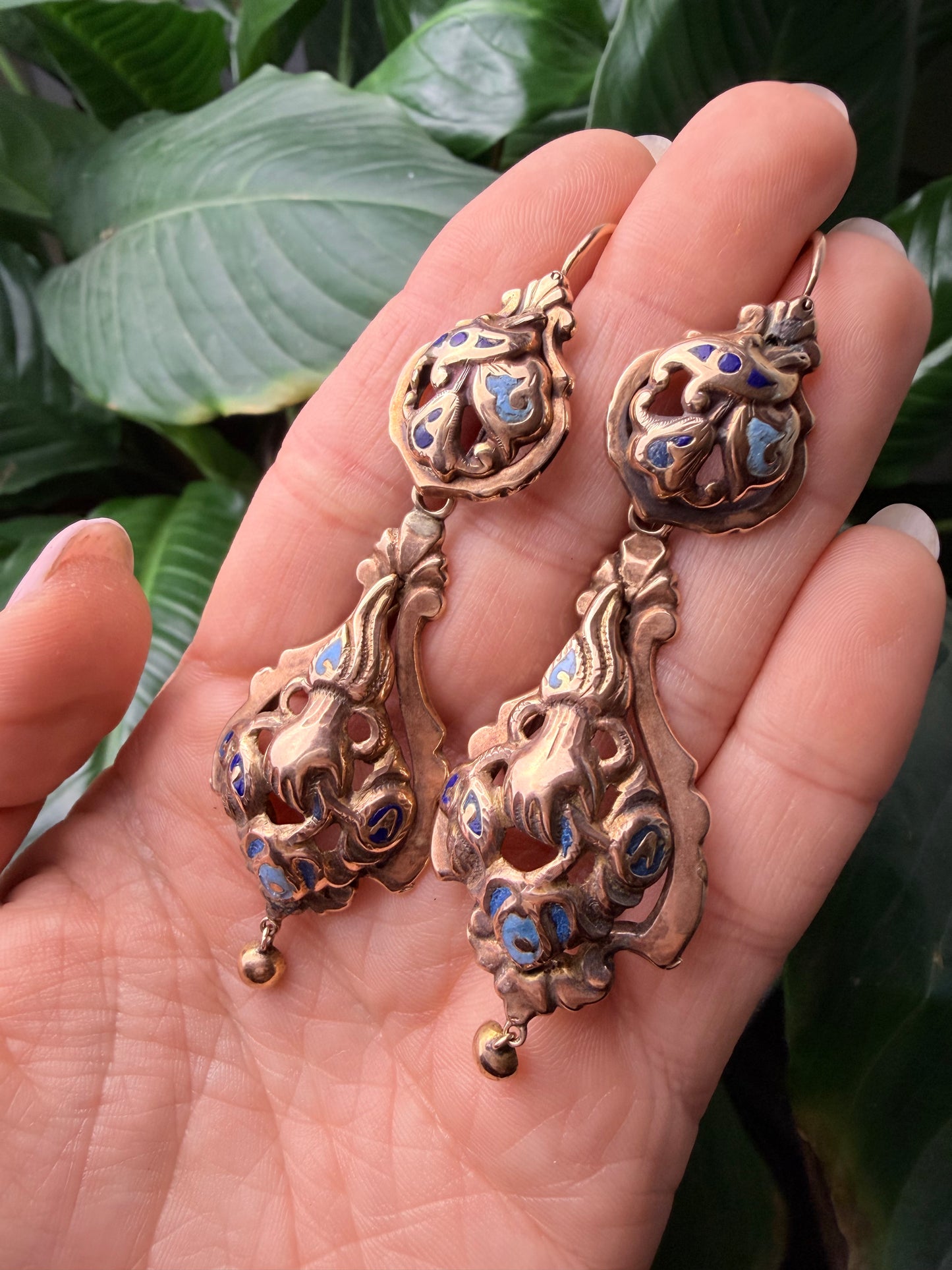 Georgian Day-Night Enamel Floral and Hand Earrings