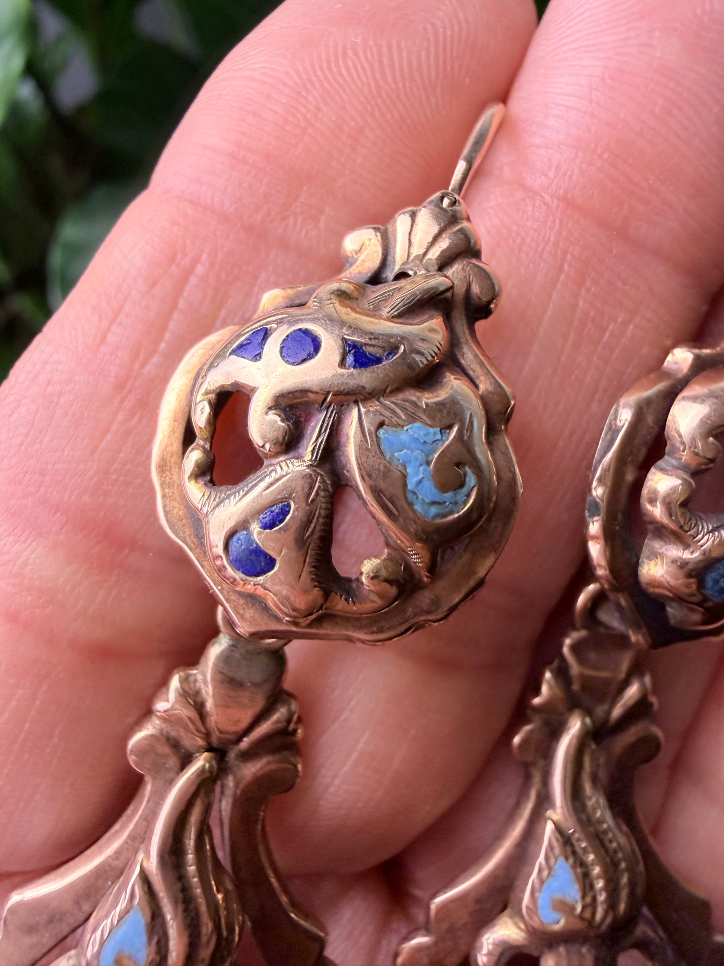 Georgian Day-Night Enamel Floral and Hand Earrings