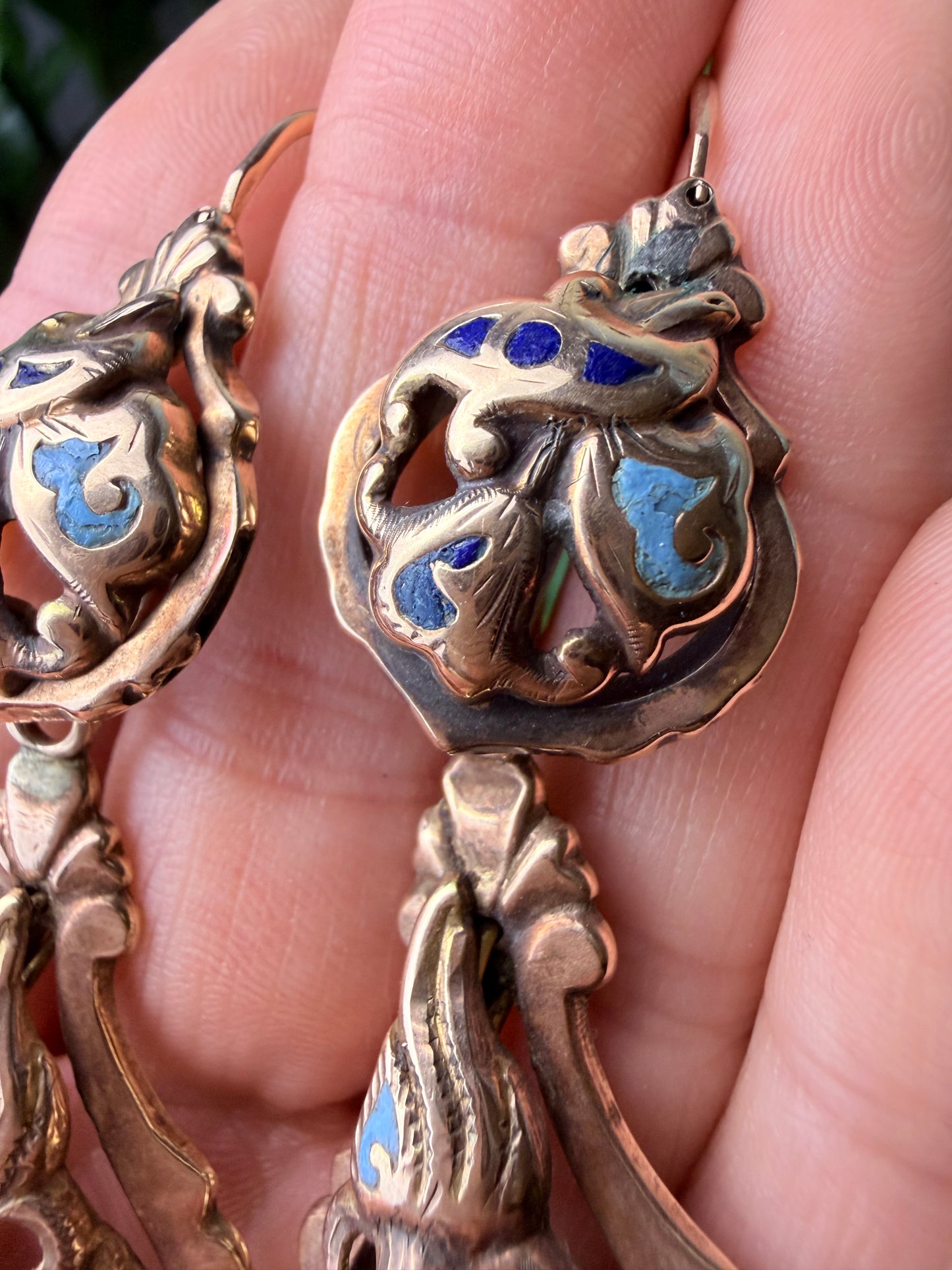 Georgian Day-Night Enamel Floral and Hand Earrings