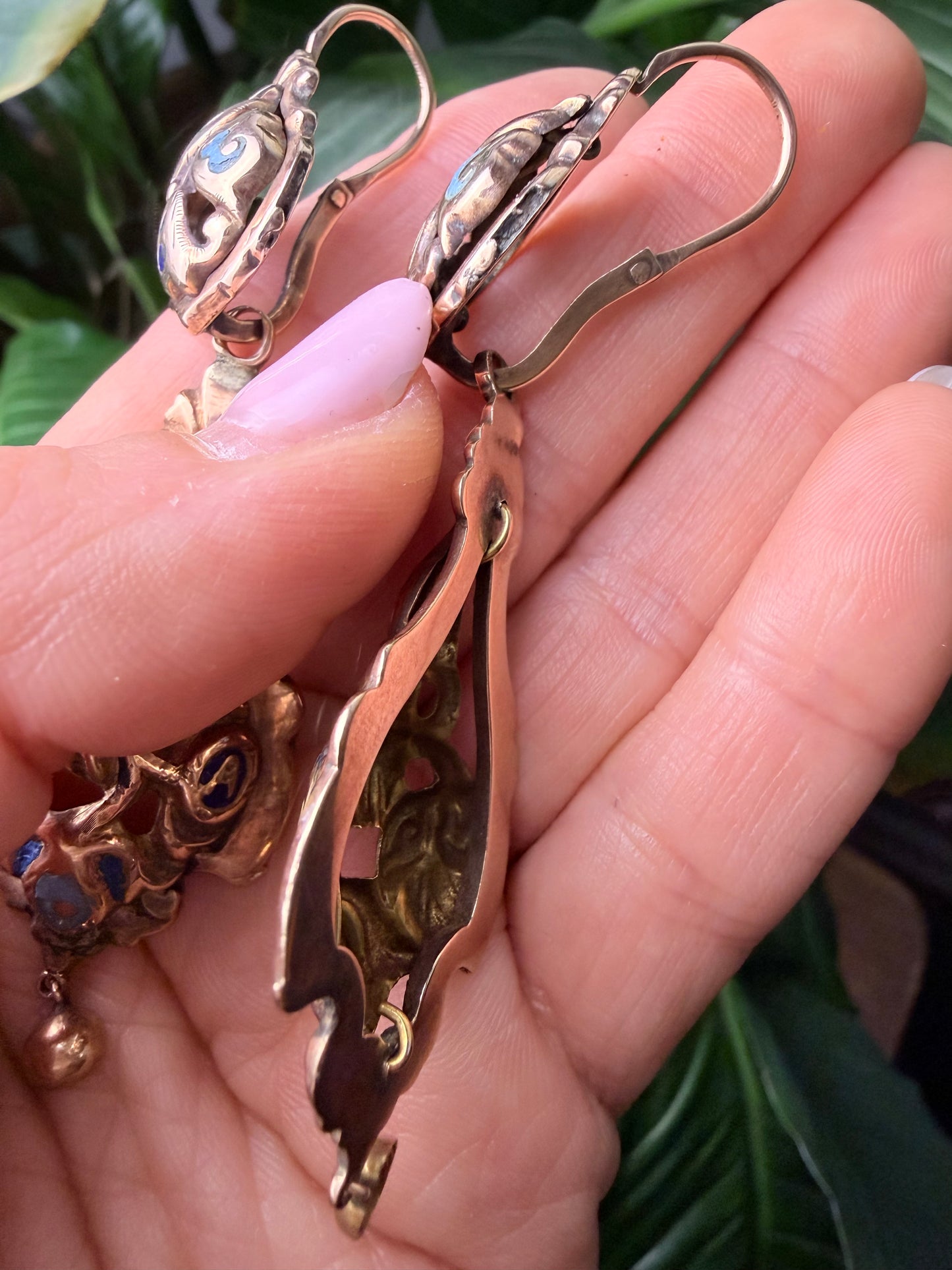 Georgian Day-Night Enamel Floral and Hand Earrings
