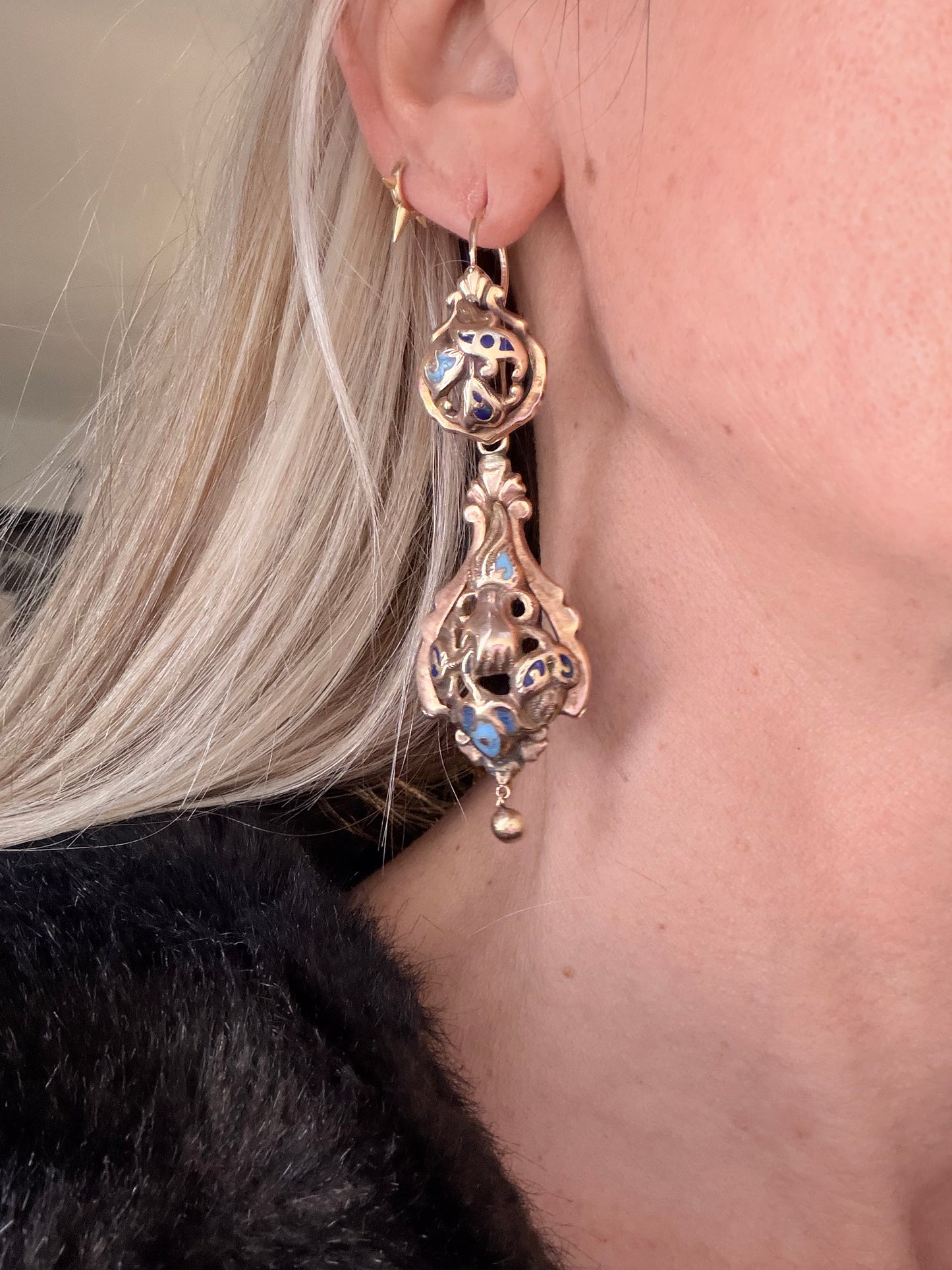 Georgian Day-Night Enamel Floral and Hand Earrings