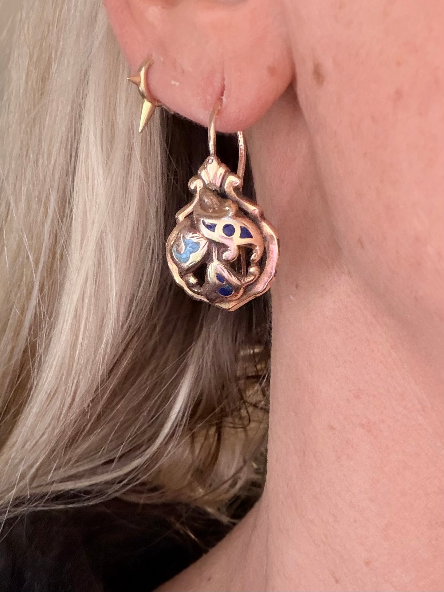 Georgian Day-Night Enamel Floral and Hand Earrings