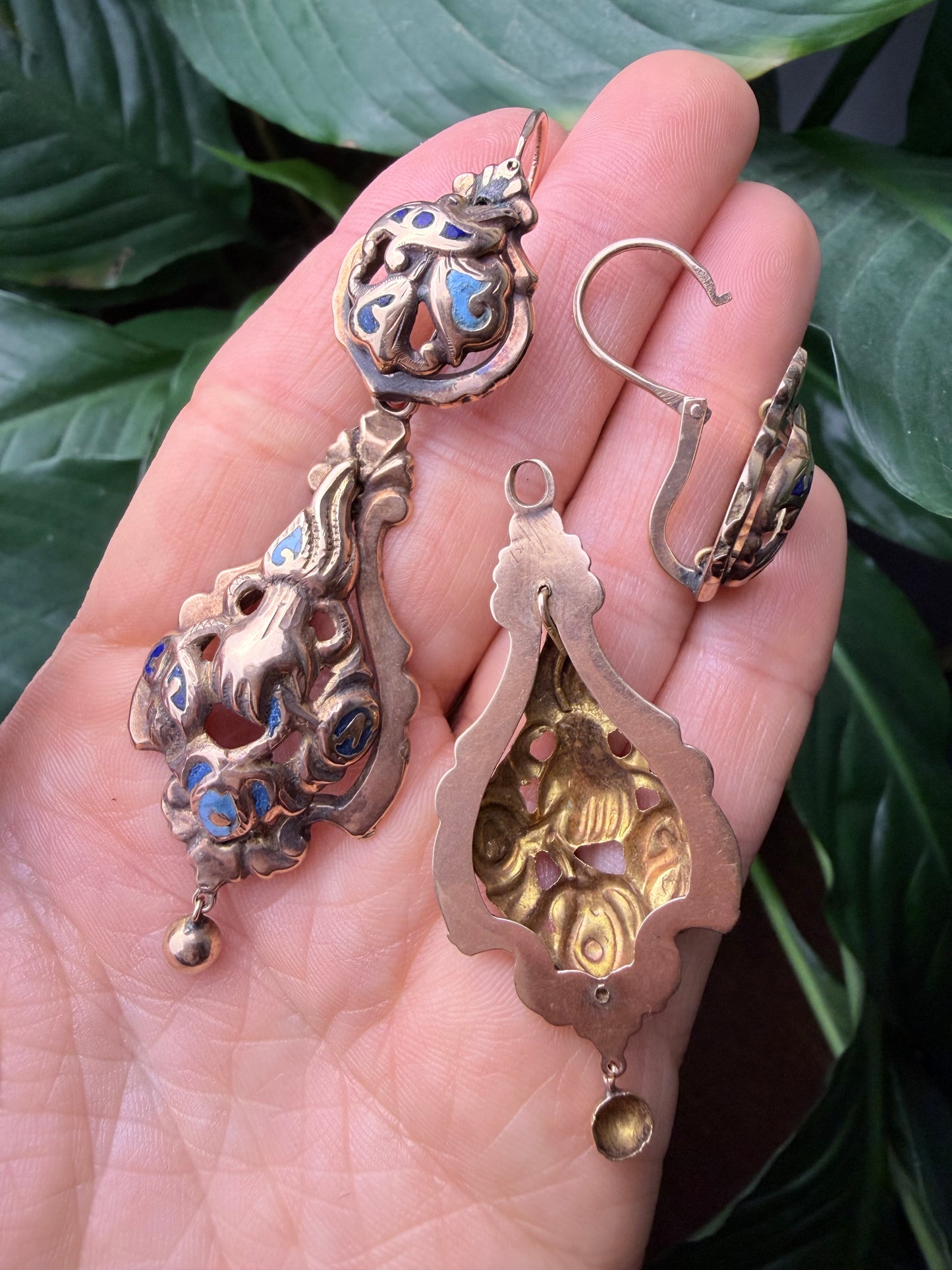 Georgian Day-Night Enamel Floral and Hand Earrings