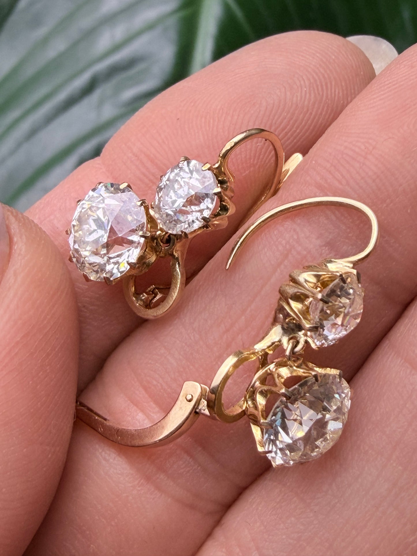 Antique Old Mine and Old European Cut Diamond Drop Earrings