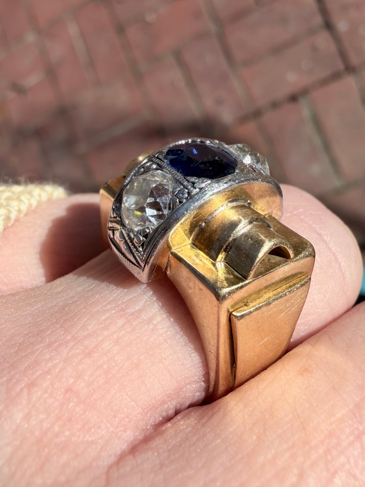 Retro Tank Sapphire and Diamond Ring
