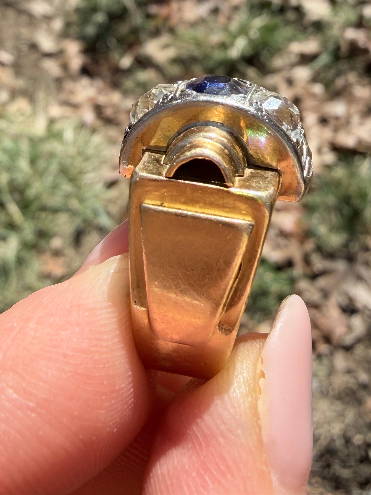 Retro Tank Sapphire and Diamond Ring