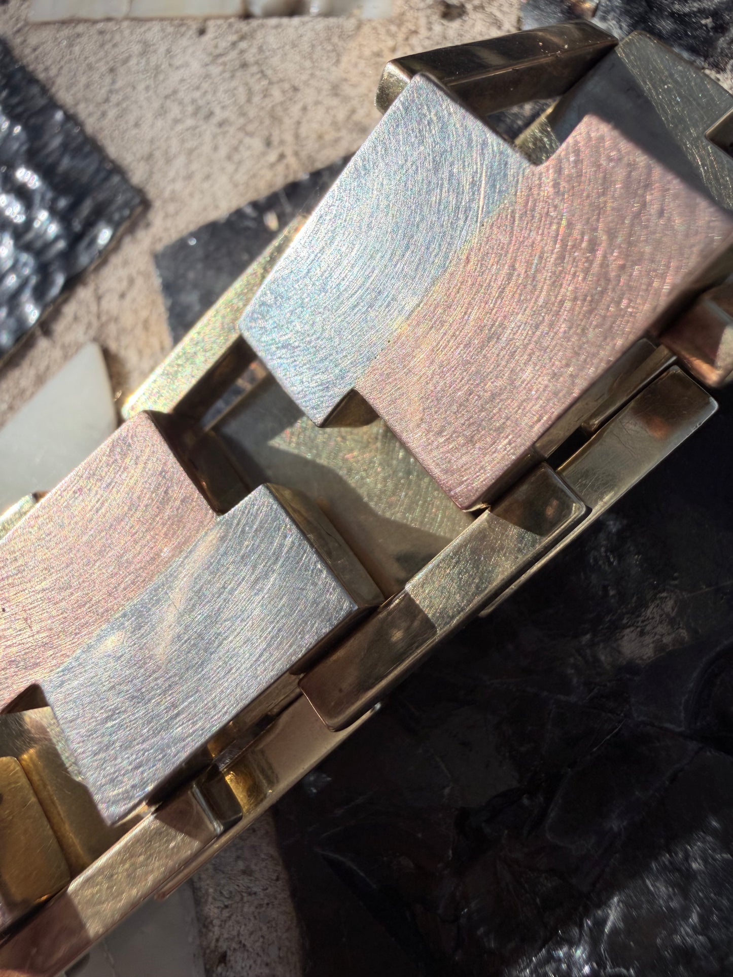 Vintage Three-Tone Gold Geometric Block Bracelet
