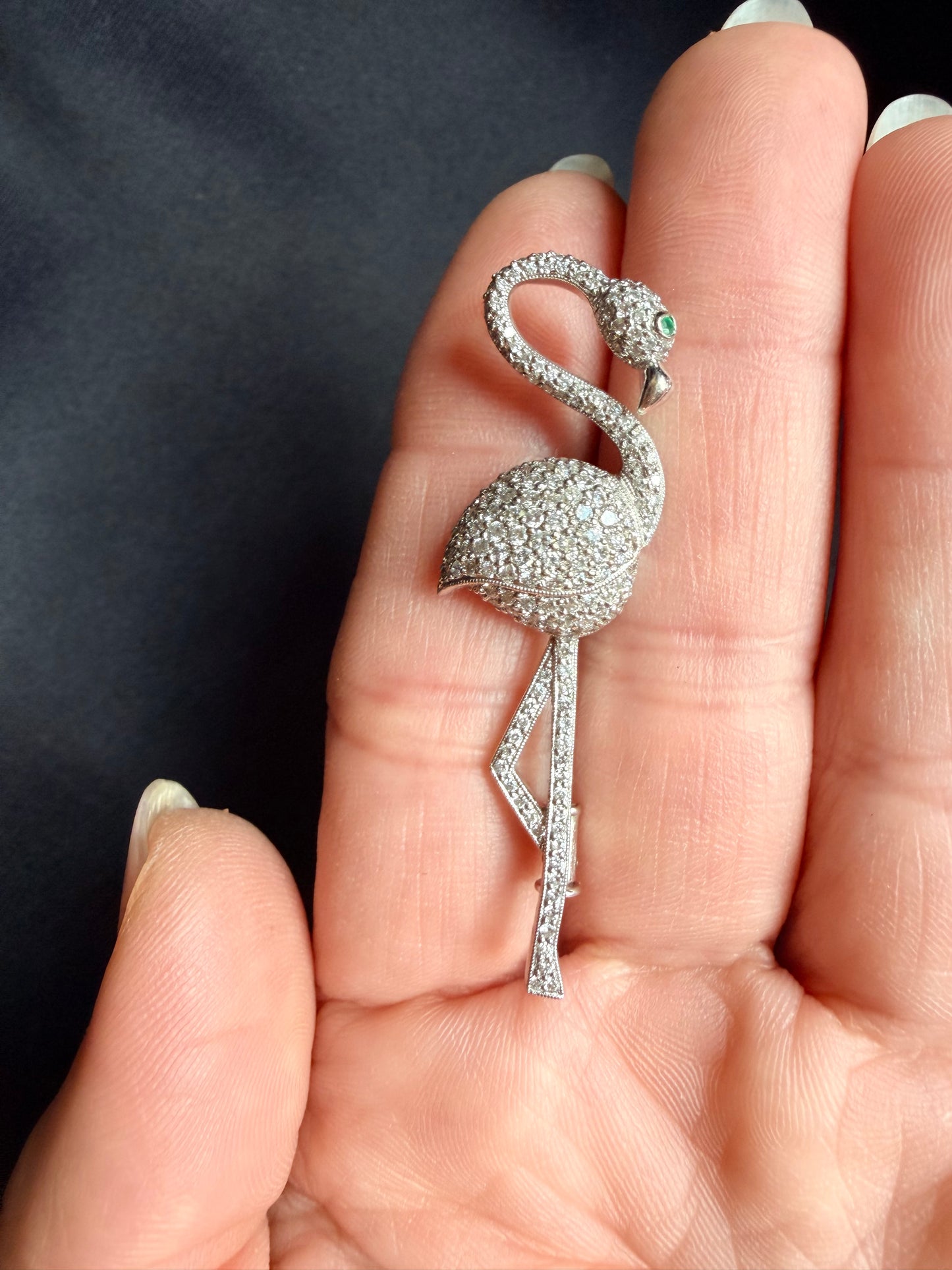 Vintage Diamond Flamingo Brooch