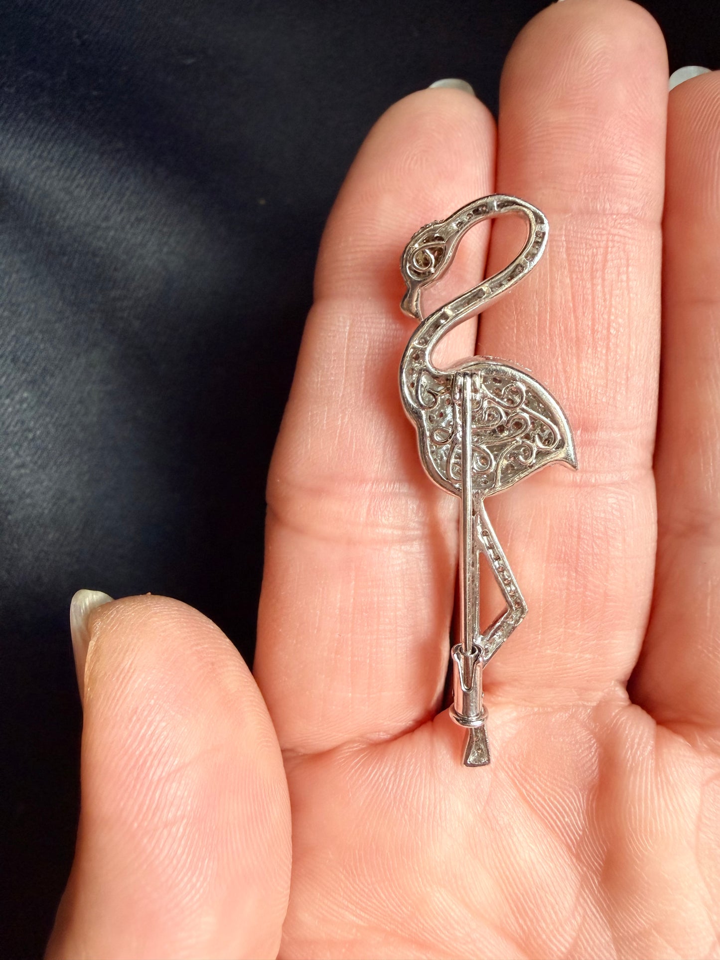 Vintage Diamond Flamingo Brooch