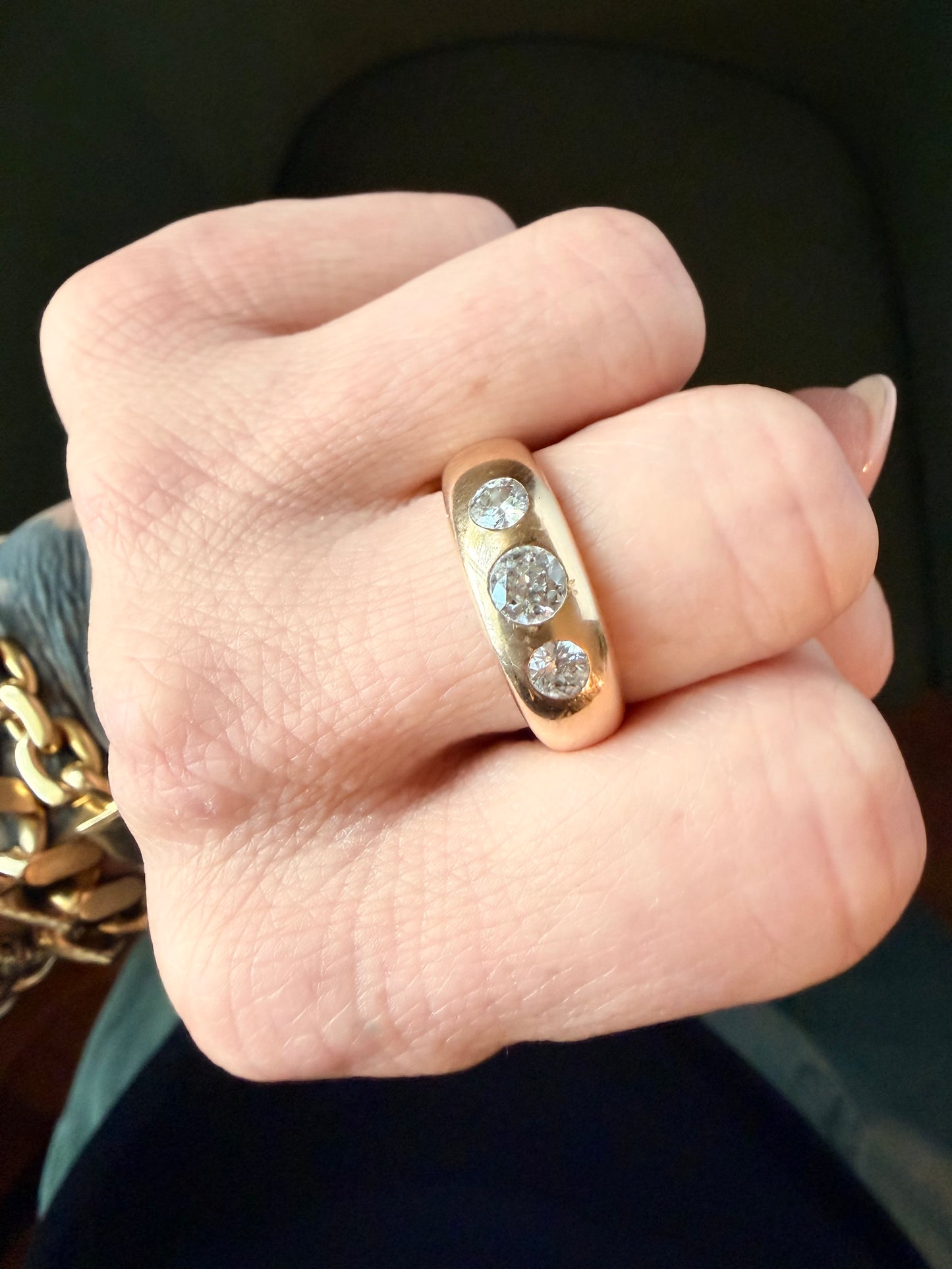 Vintage Three Stone Flush Set Diamond Ring