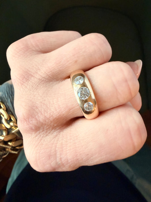 Vintage Three Stone Flush Set Diamond Ring