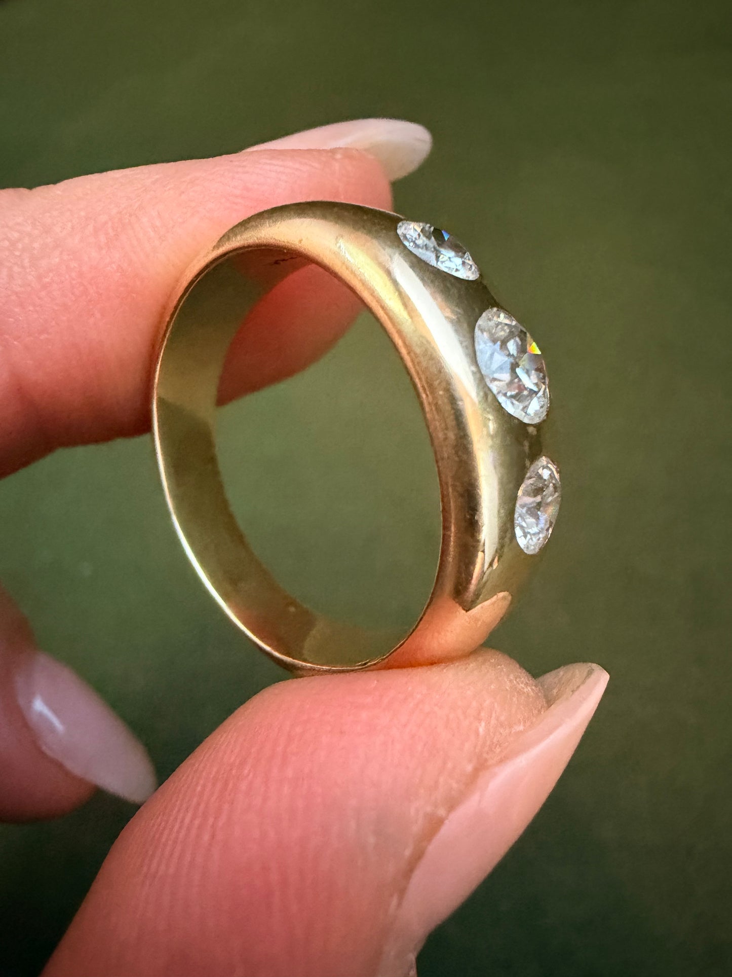 Vintage Three Stone Flush Set Diamond Ring