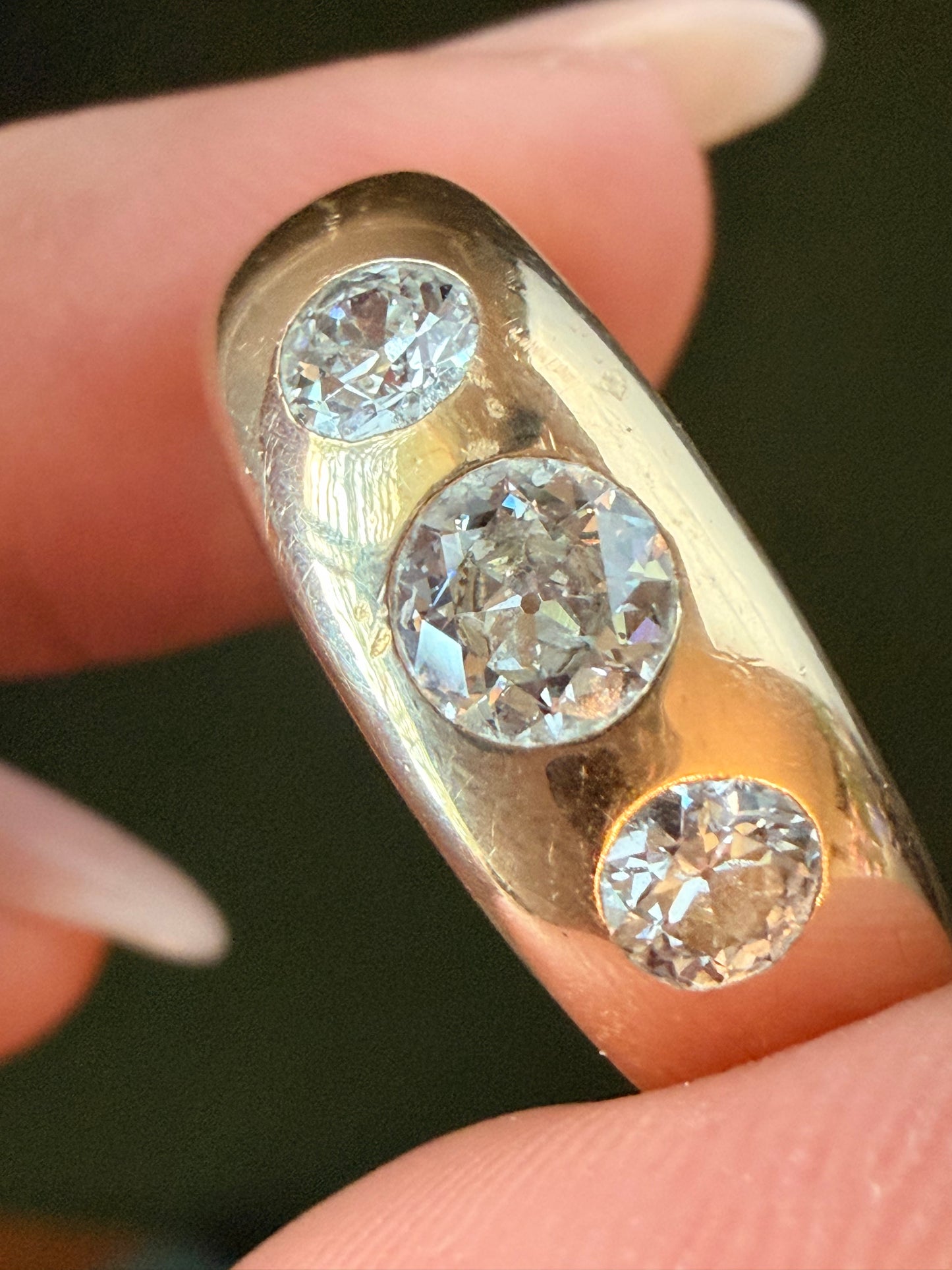 Vintage Three Stone Flush Set Diamond Ring