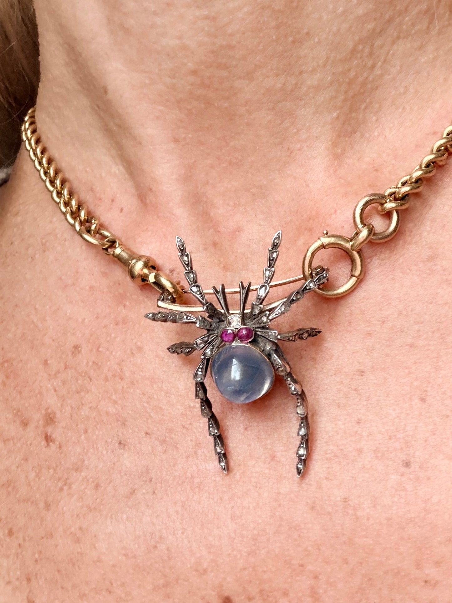 Antique Sapphire and Diamond Spider Brooch