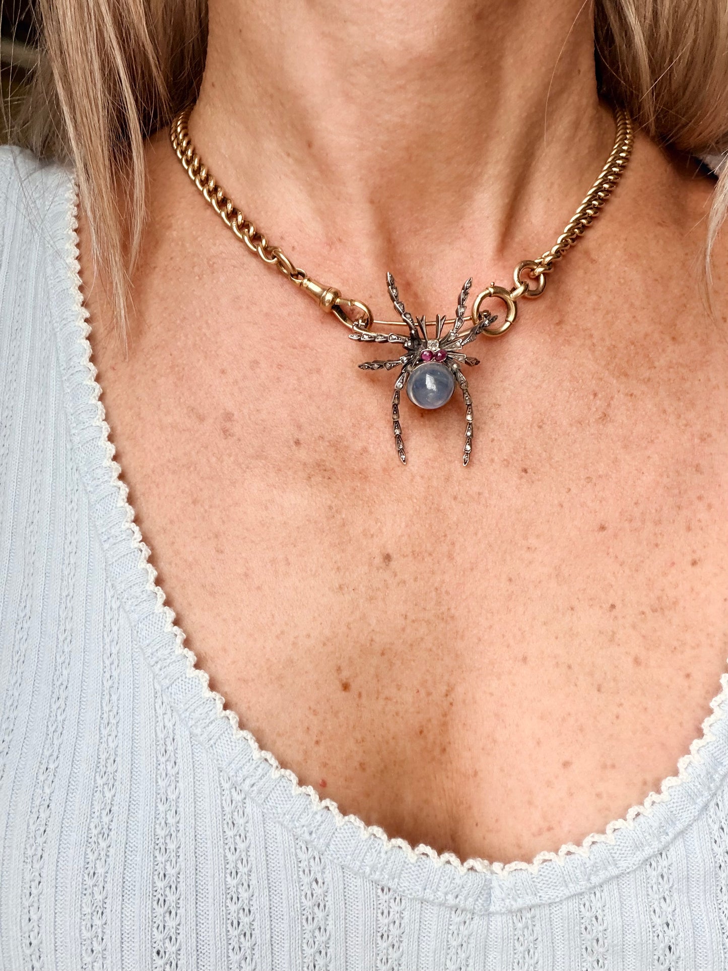 Antique Sapphire and Diamond Spider Brooch