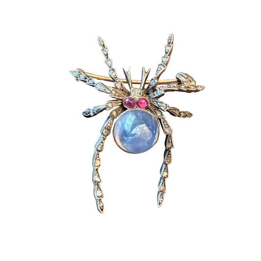 Antique Sapphire and Diamond Spider Brooch