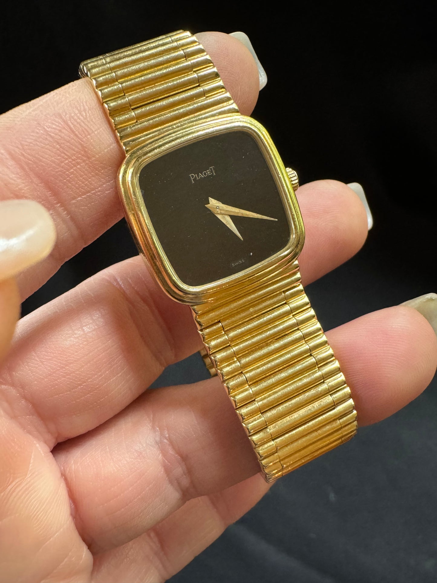 Vintage Piaget 18k Gold and Onyx Dial Watch