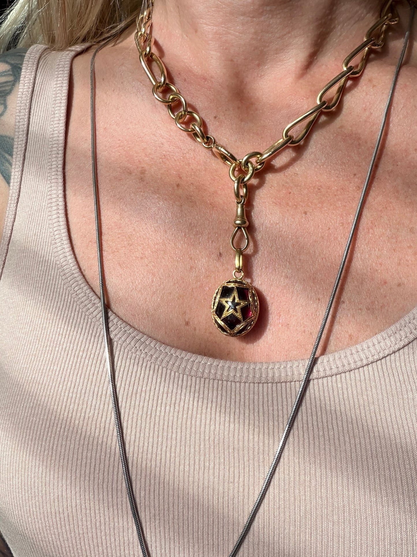 Antique French Garnet Star Egg Locket
