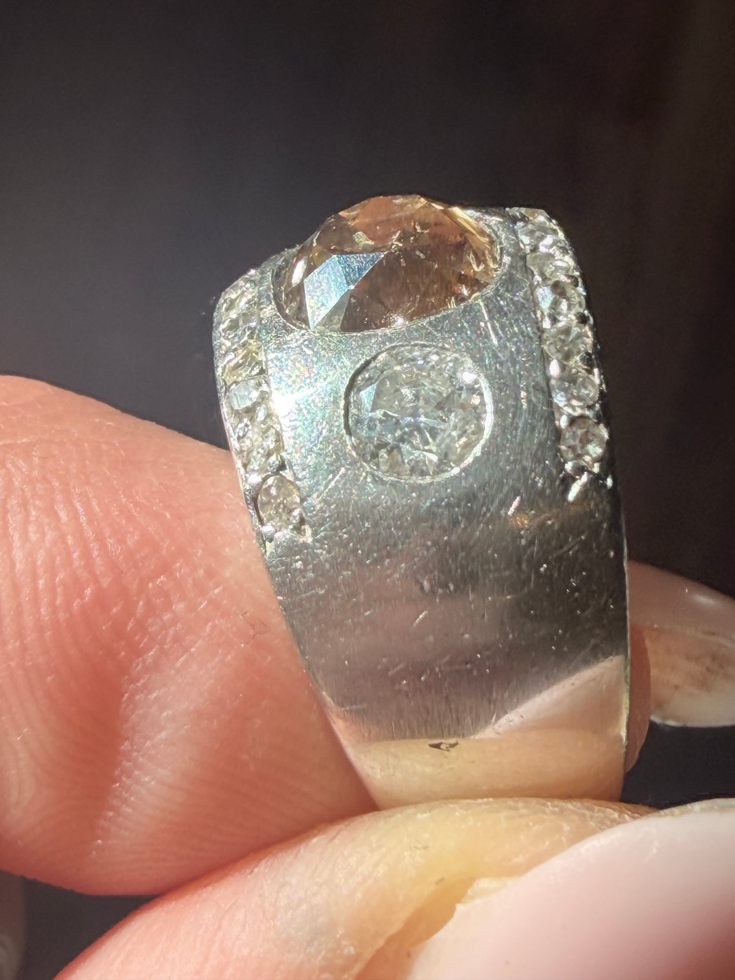 Art Deco Fancy Brown and White Diamond Flush Set Ring