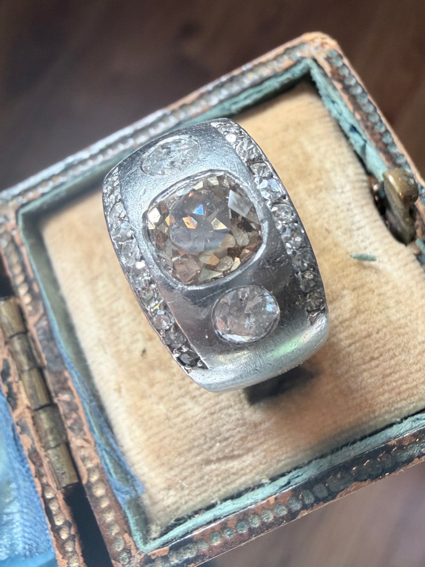 Art Deco Fancy Brown and White Diamond Flush Set Ring