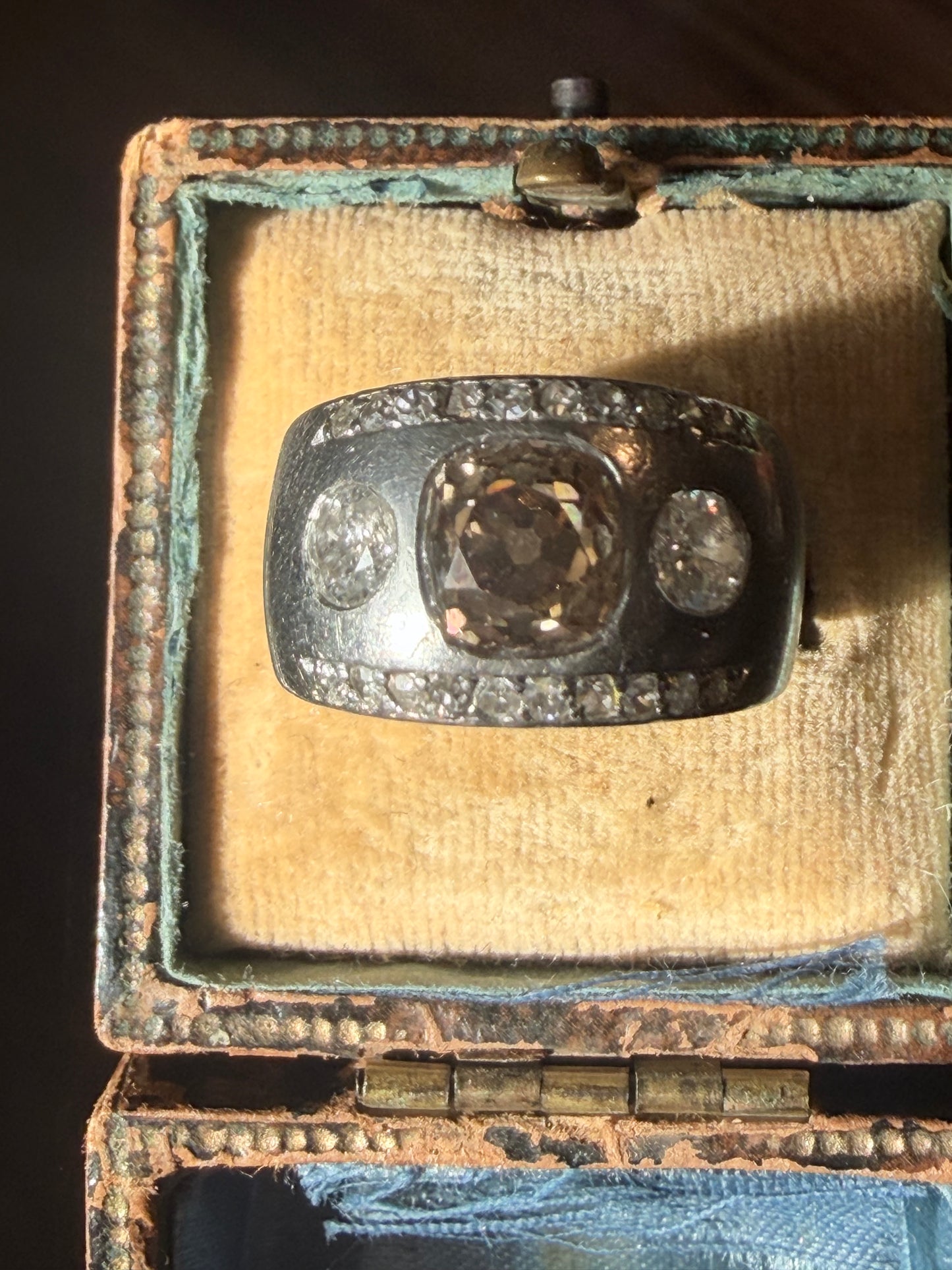Art Deco Fancy Brown and White Diamond Flush Set Ring