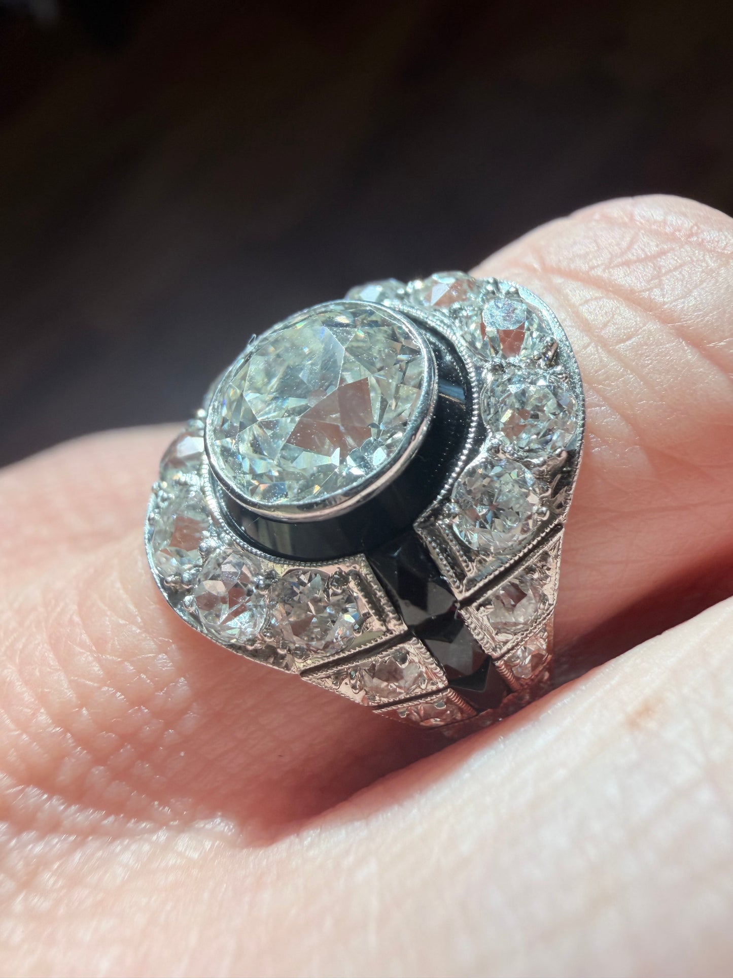Art Deco Diamond and Onyx Target Ring