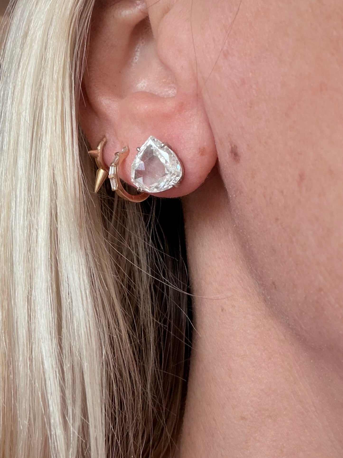 Flat Pear Cut Diamond Studs