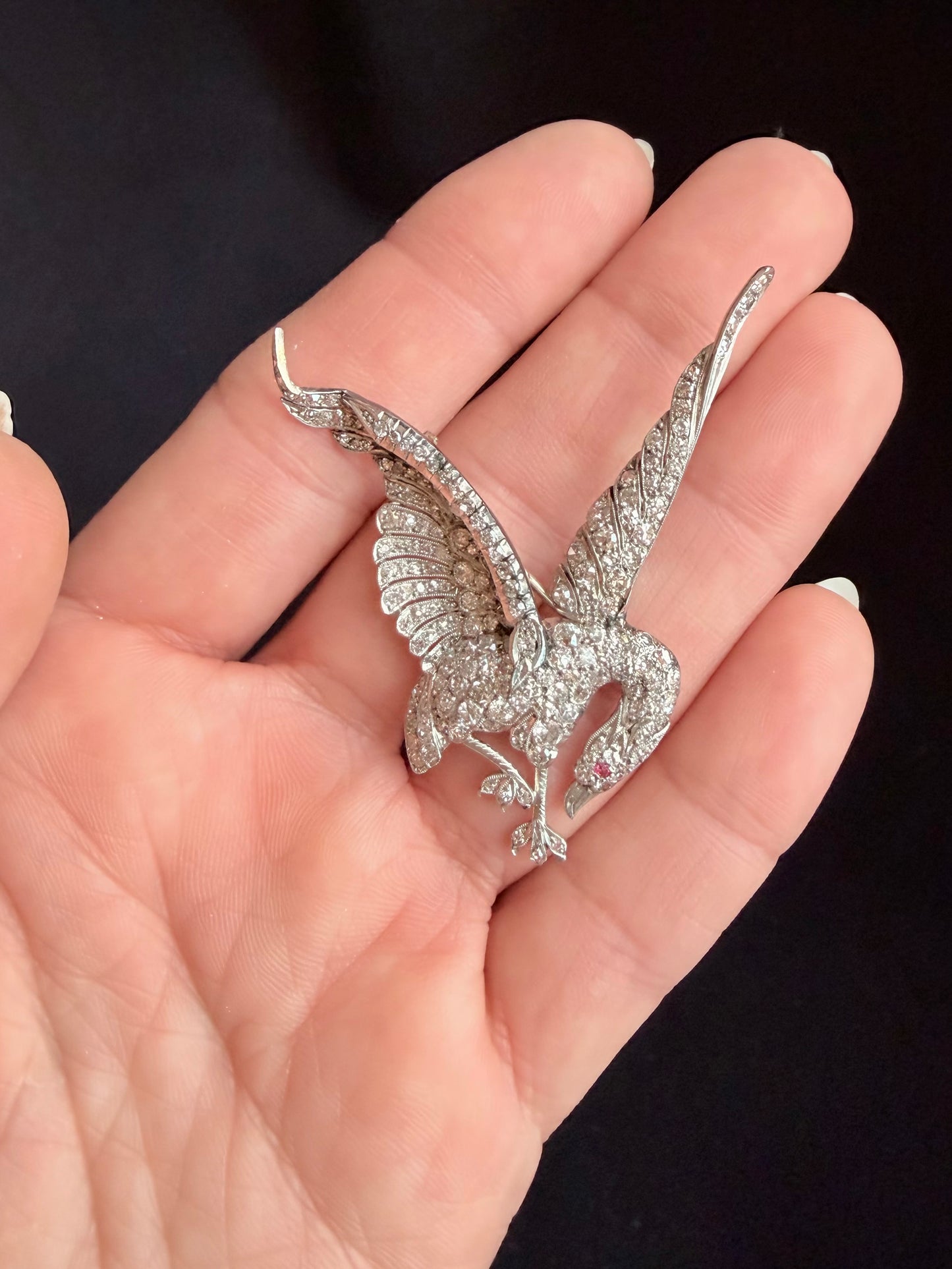 SOLD - Antique Mix Cut Old Diamonds Phoenix Brooch