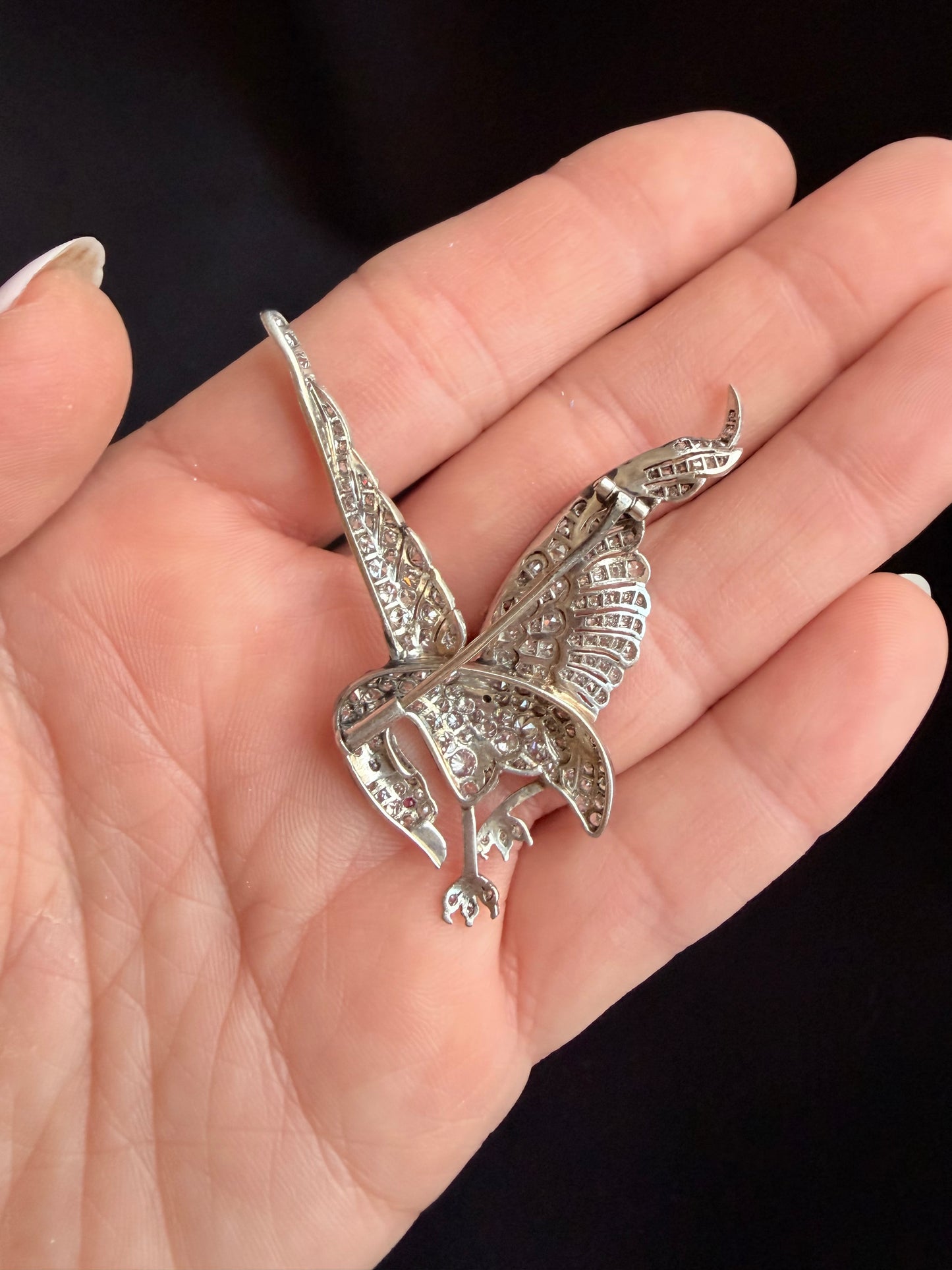 SOLD - Antique Mix Cut Old Diamonds Phoenix Brooch