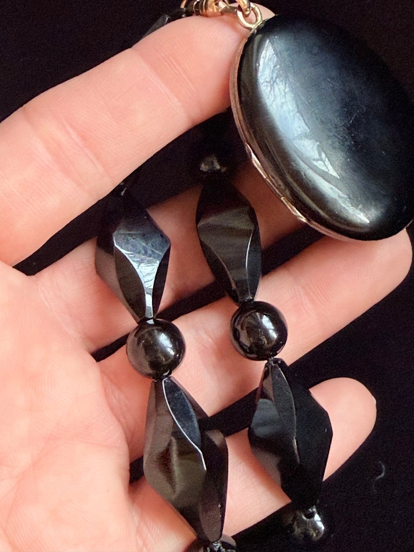 Antique Onyx and Pearl Chunky Chain Locket