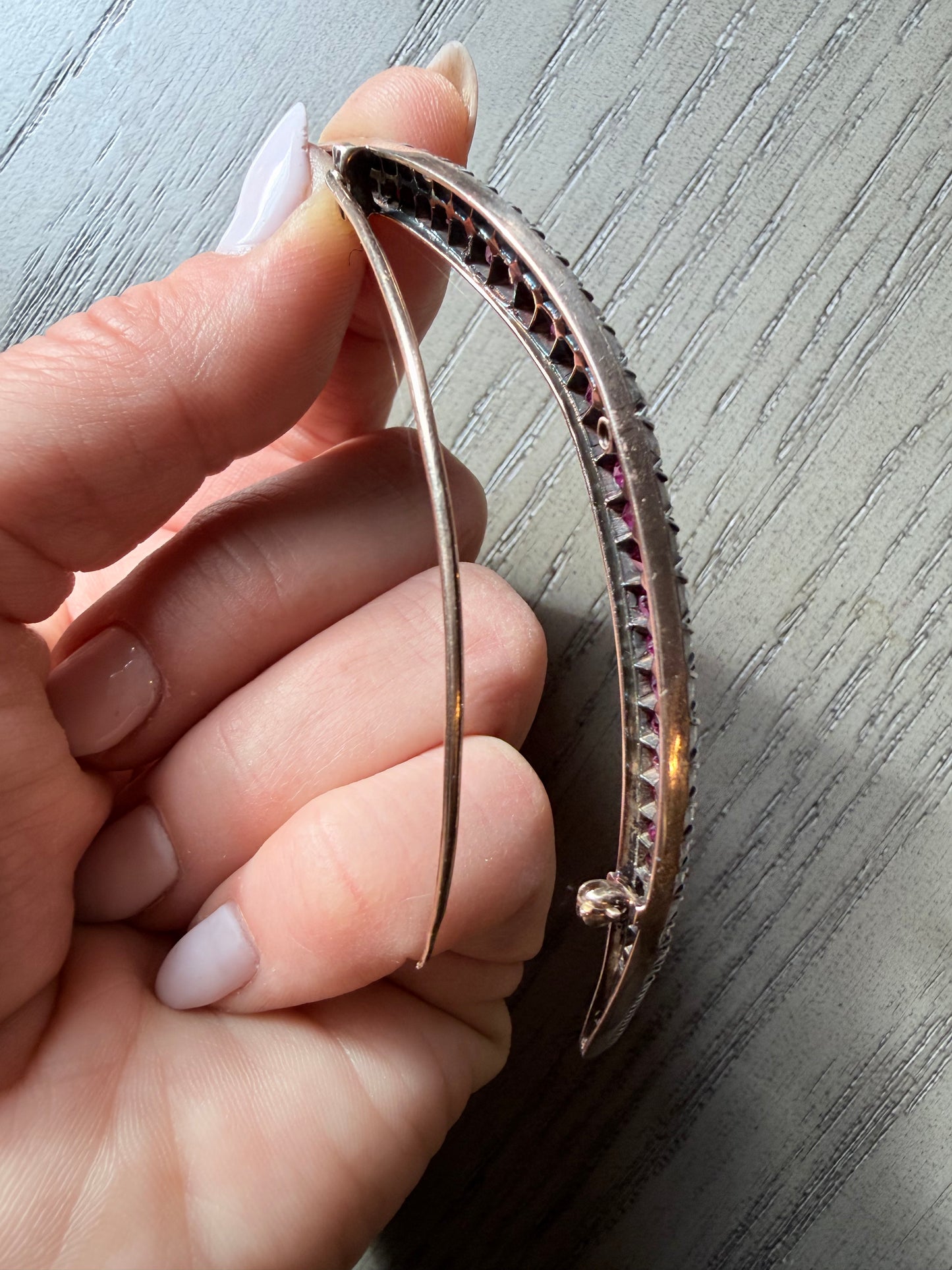 Victorian Ruby and Diamond Crescent Brooch