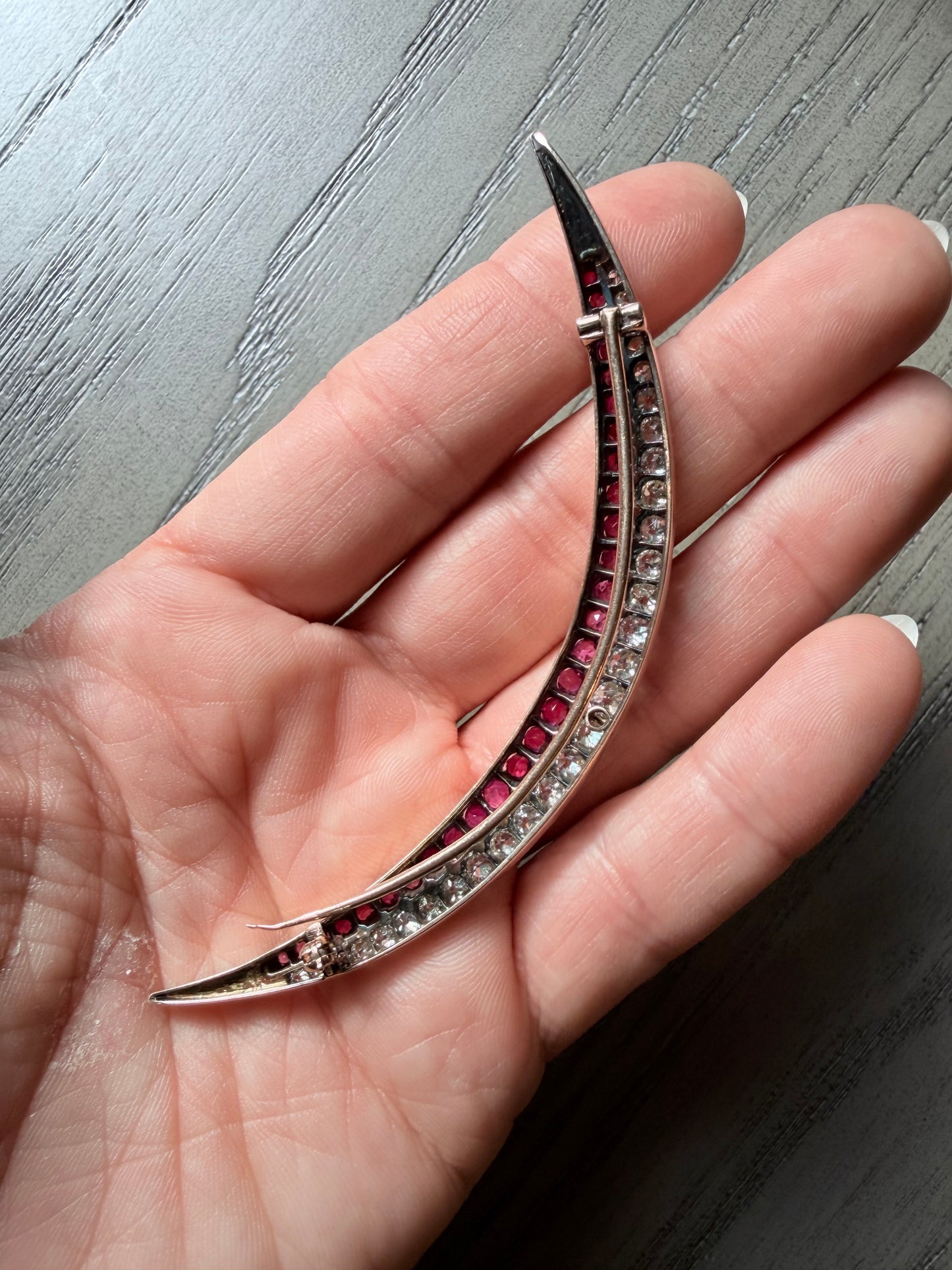 Victorian Ruby and Diamond Crescent Brooch