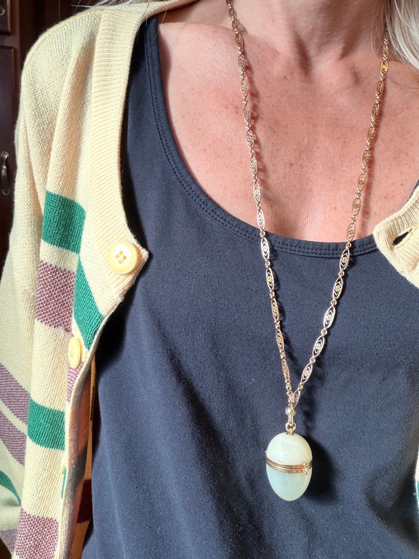 French Carved Agate Egg Locket