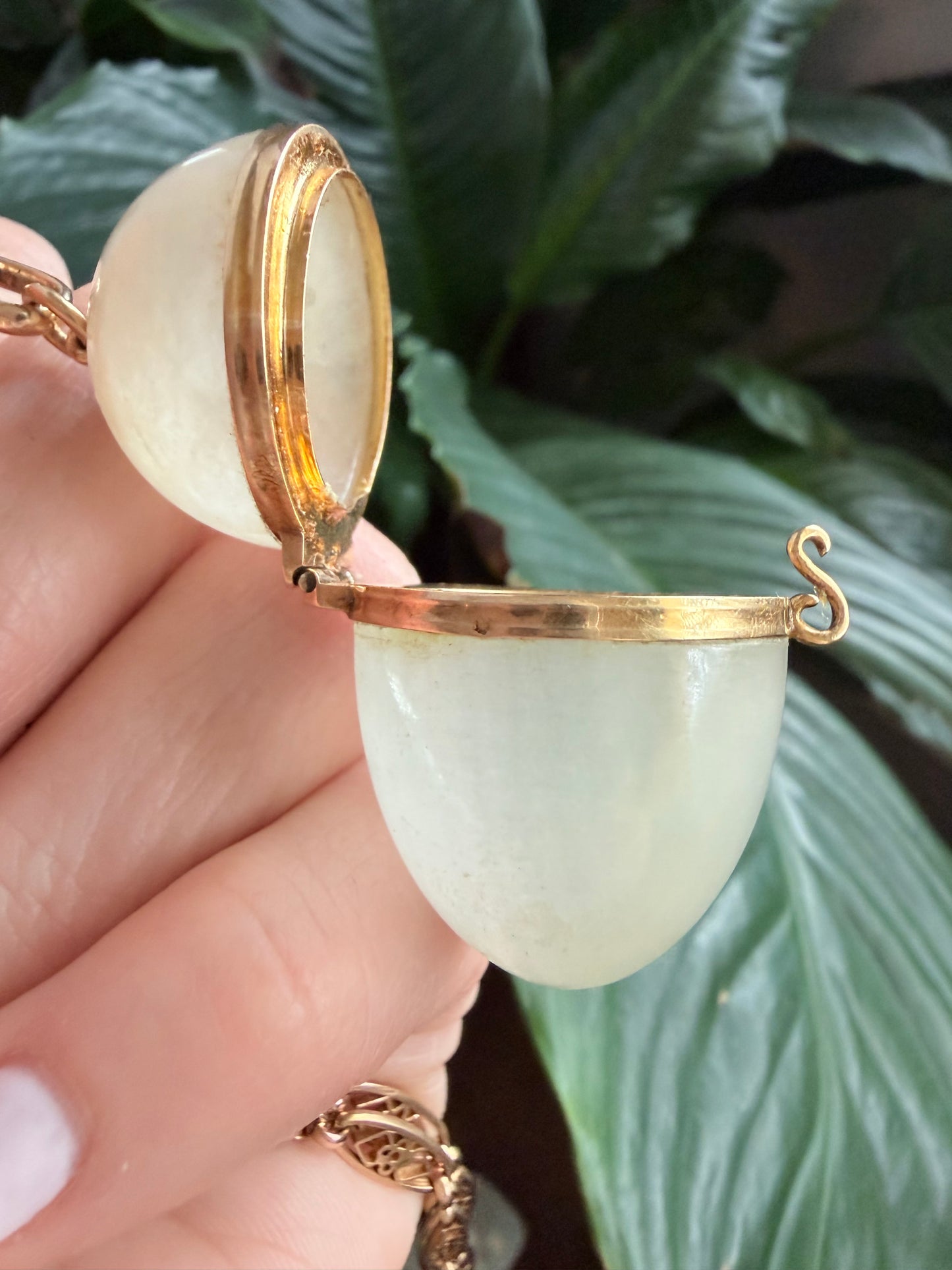 French Carved Agate Egg Locket