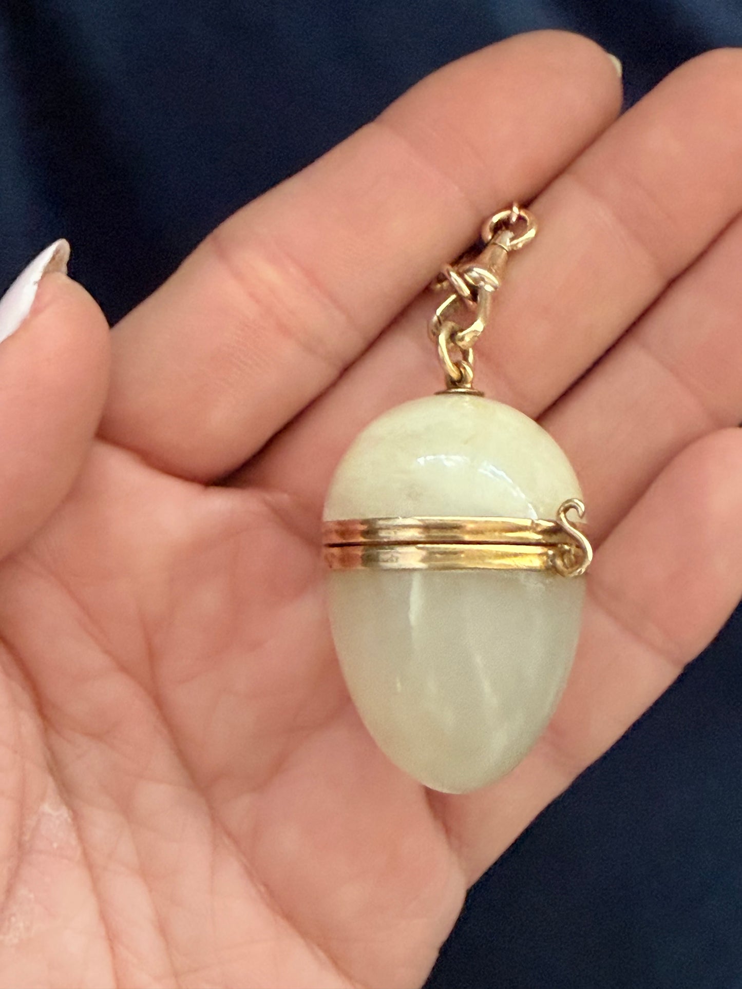 French Carved Agate Egg Locket
