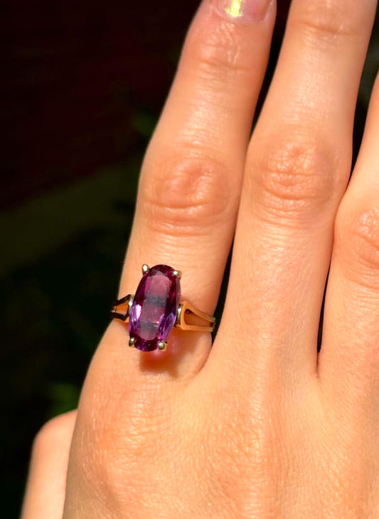 Vintage 10k Yellow Gold Created Alexandrite Ring