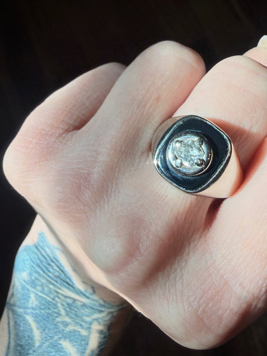 Vintage Old Mine Cut Diamond and Onyx Ring