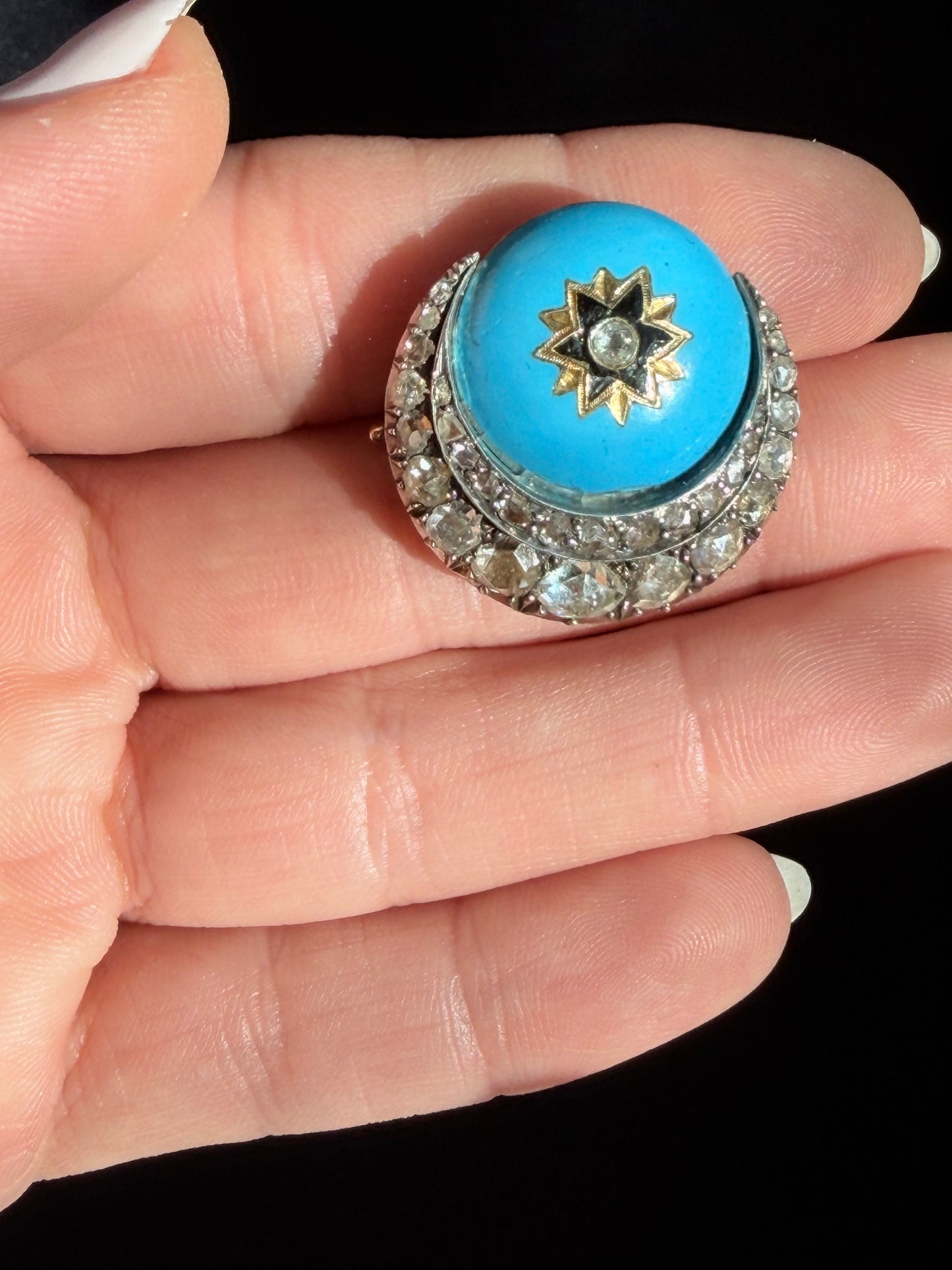 Victorian Enamel Crescent Brooch