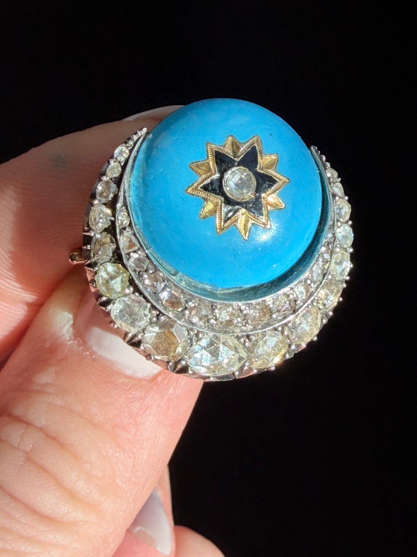Victorian Enamel Crescent Brooch