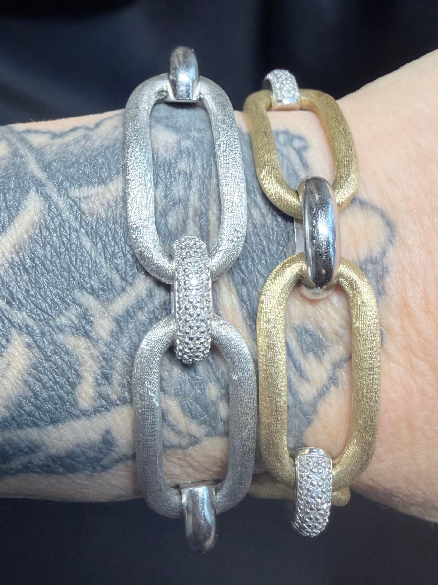 Oval and Diamond Link Bracelet Necklace Set
