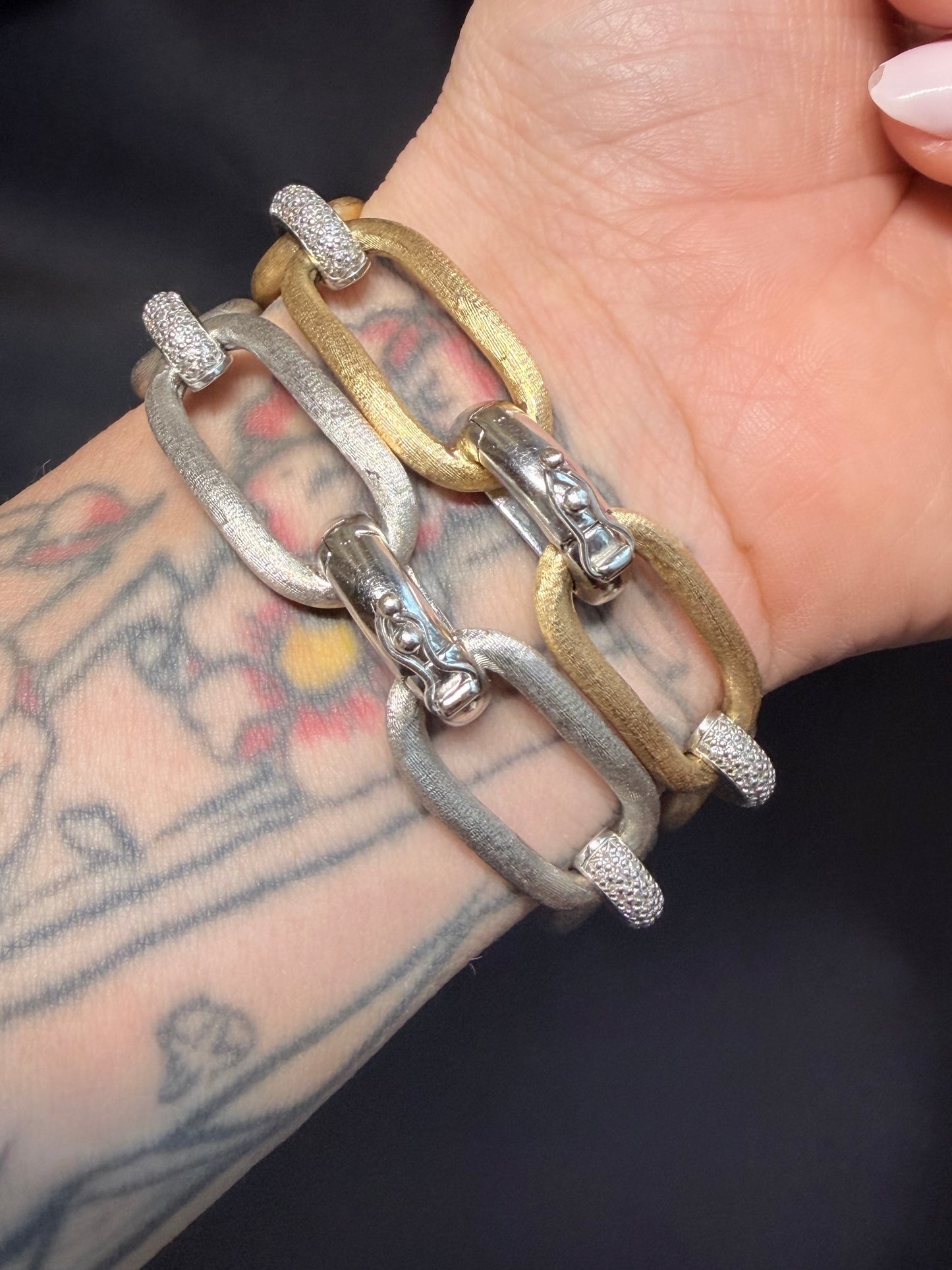 Oval and Diamond Link Bracelet Necklace Set