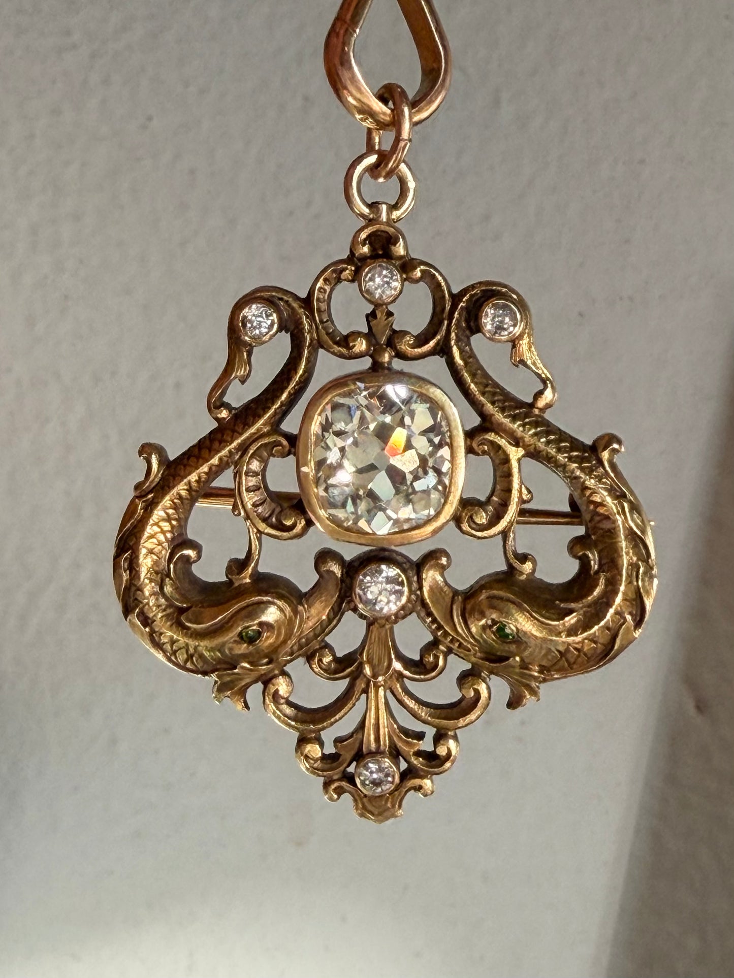 Frank Water Lawrence Art Nouveau Serpent Diamond Brooch Pendant