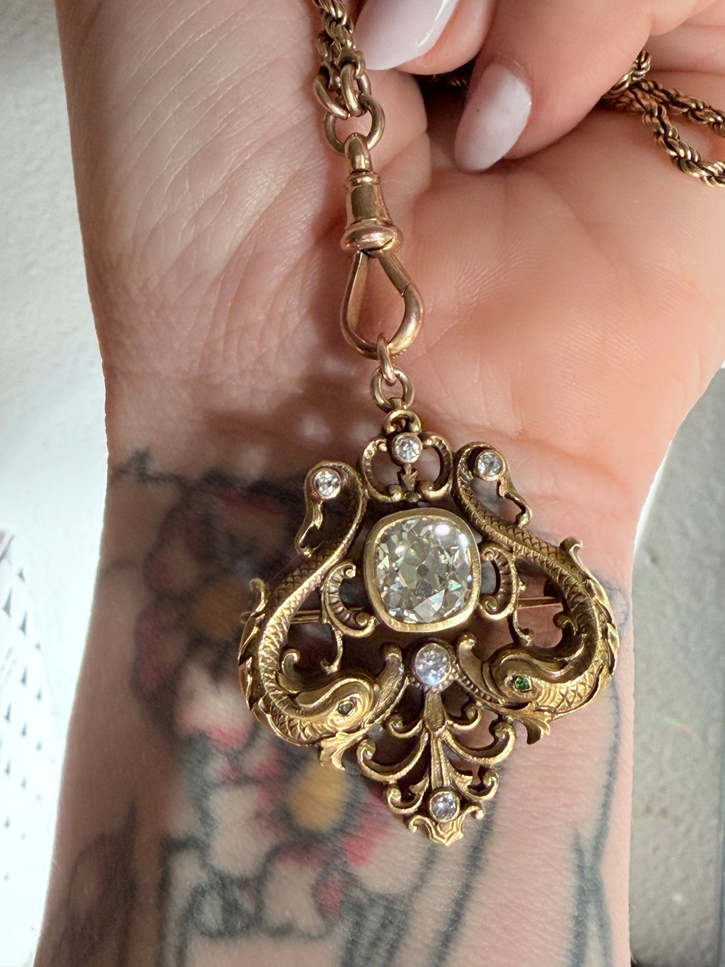 Frank Water Lawrence Art Nouveau Serpent Diamond Brooch Pendant
