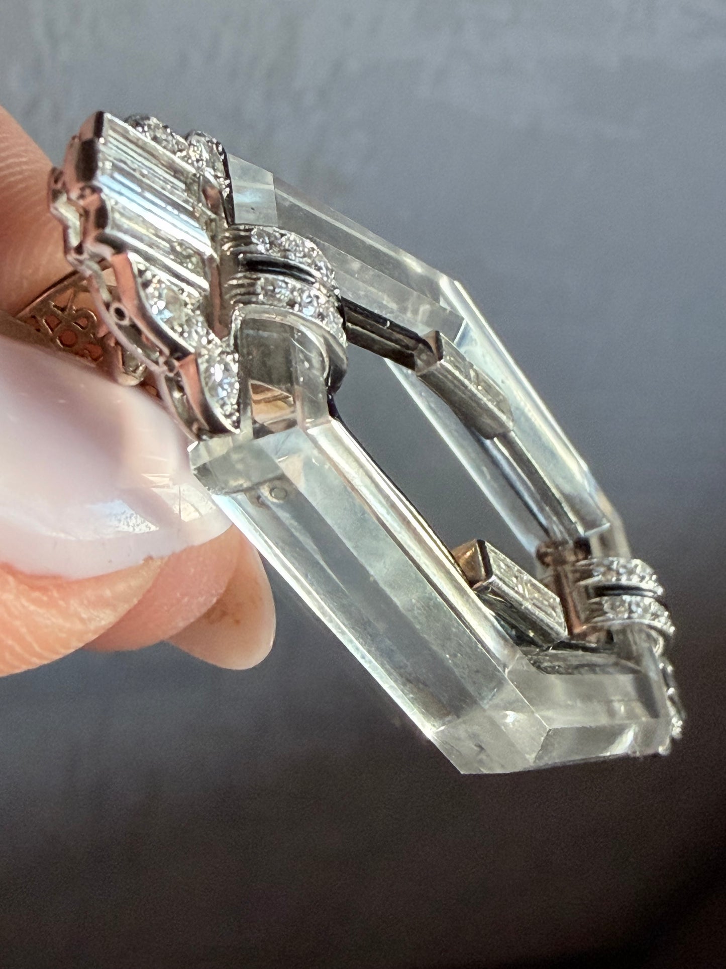 Art Deco Rock Crystal, Diamond & Onyx Brooch