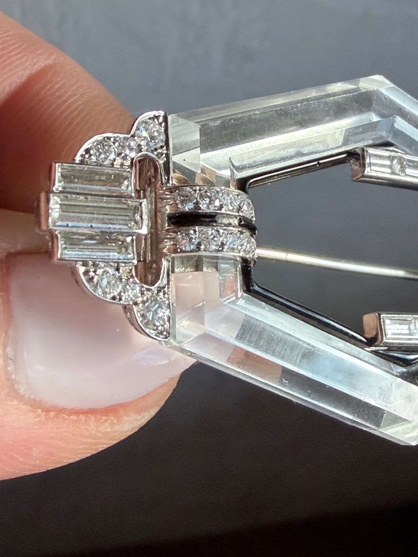 Art Deco Rock Crystal, Diamond & Onyx Brooch