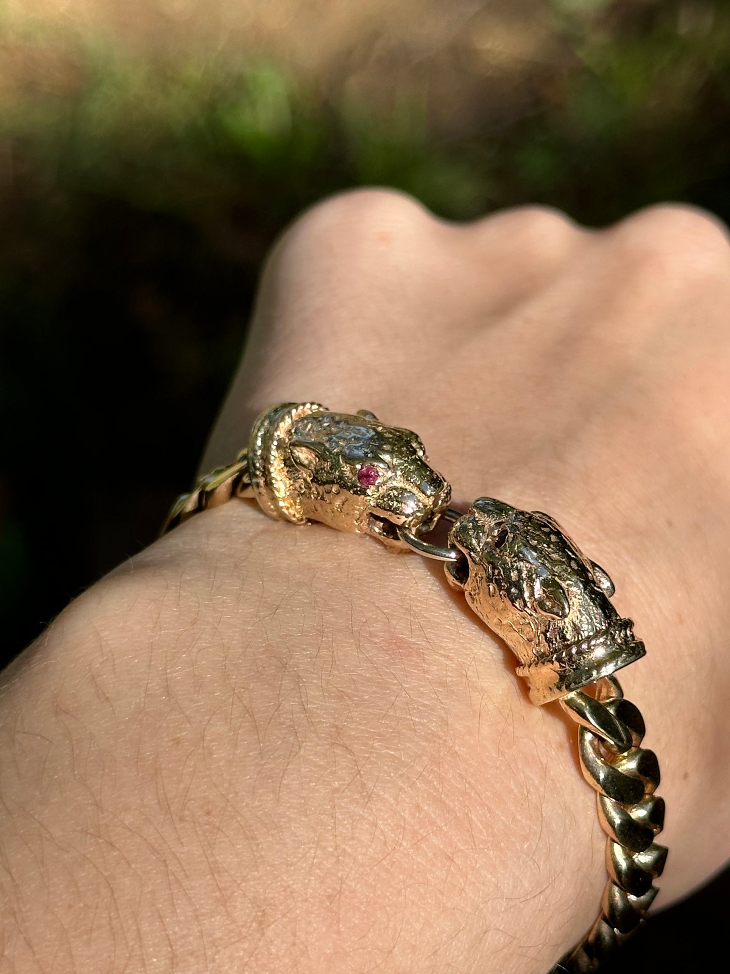 Vintage Double Jaguar Head Curb Bracelet